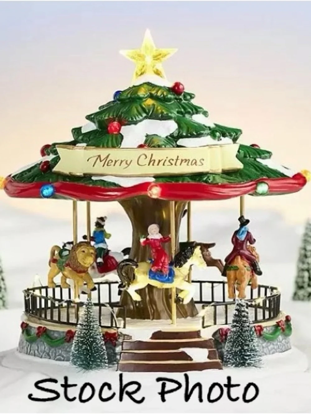 St Nicholas Square Tree Carousel Christmas Village Music Motion 2022